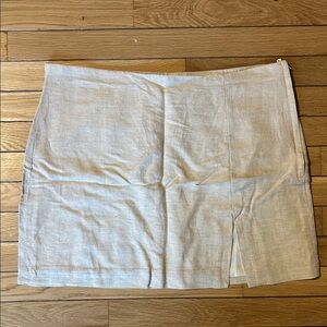 NWT H&M Light Beige Linen-Blend Lined Mini Skirt with Side Slit